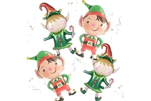 NIKOLAUS 4pcs Christmas Foil Balloons for Kids Christmas Party Decoration Large Merry Xmas Elf Boy Foil Balloons for Xmas New Year Party Decor