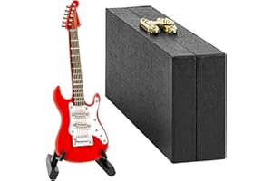 Musiin Guitare miniature avec support et étui, mini guitare électrique à 6 cordes instruments de musique miniature modèle maison de poupée décoration d'intérieur (rouge)