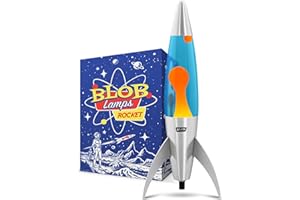 Blob Lamps® Rocket Liquid Motion Lamp Orange Wax Blue Liquid Matt Black Metal Base & Cap 17” Mood Lamp Light