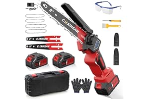 VIWKO Mini Tronçonneuse à Batterie 6 et 8 Pouces, 1300W Brushless Tronconneuse Electrique Sans Fil pour Jardin, 8000mAh Tronçonneuse Elagueuse sur Batterie, D'huile Automatique, Compatible avec Makita 18V
