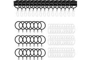 HIMOMO 100 Stücke Metall Vorhangringe, 50 Stücke 30mm Vorhang Hängend Ringe und 50 Kunststoff Gardinenhaken Gardinen Ringe für Fenstervorhang Bettvorhang Duschvorhang- Schwarz