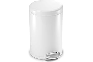 simplehuman CW1853CB poubelle ronde à pédale, petite poubelle de salle de bain bureau chambre, acier blanc, 4.5 litres