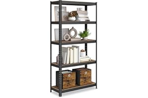 ‎SONGMICS SONGMICS Standregal, Bücherregal, Lagerregal, 5 Ablagen, Küchenregal, Regal, 30 x 75 x 150 cm, bis 650 kg belastbar, verstellbare Ablagen, Industrie-Design, vintagebraun-schwarz GLR030B01