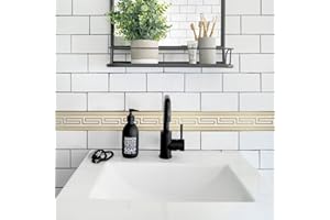 funlife 4M White Gold Greek Key Pattern Wallpaper Border Peel and Stick, Vintage Decorative Wall Borders Trim Molding Peel and Stick Bedroom Living Room Home Decor, PVC Greca