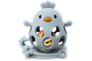 MÜVI - Mordedor bebé sensorial con sonajero y cadena, Mordedor de dentición +3 meses, Silicona alimentaria, suave y sin BPA, Fácil de agarrar y morder, Alivio para encías - Teether (Azul)