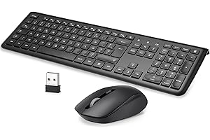 Ensemble Clavier et Souris sans Fil Silencieux, TopMate 2.4G Ultra Mince Set avec Raccourci Calculatrice, Souris Muet avec Piles 2 AAA et 1 AA, pour PC/Laptop/Windows/Mac