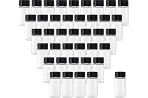 Rowiz 50Pack 5ml (1/6 oz) Mini Clear Glass Vials with Scale, Small Empty Transparent Container Sample Graduated Bottles with Black Screw Cap for Lab Travel