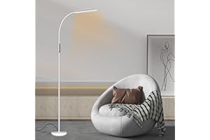 HIYAA Floor Lamp for Living Room, Dimmable Adjustable Reading Standing Lamps with Touch Control, 5 Color Temperature & 5 Brightness Levels, Gooseneck Height Flexible Modern Tall Lamp, White