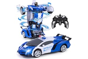Eutionho 2.4G Remote Control Transforming Car, 2 in 1 Car Toys 360° Rotating RC Car Transforming Robot RC Racing Car Vehicle Toy with LED Light for Kids Birthday Children's Day（Blue White）