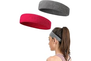 VOLLGUFEN 2 Pièces Bandeau de Sports,Bandeaux Femme/Homme Headbands Élastique,Bandeau sport homme,Bandeau sport,Elastique cheveux pour Le Jogging, la Course, la Randonnée, Le Vélo, Le Fitness(Gris et Rose)