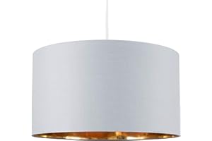 MiniSun Extra Large Modern Grey & Gold Cylinder Ceiling Pendant/Table Lamp Drum Light Shade