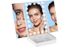 GERUIKE Kosmetikspiegel mit 22 LED-Licht, Schminkspiegel Vergrößung Modi 2X 3X, Tischspiegel 180° Drehbarer, Touchscreen-Lichtsteuerung, Batterie- und USB-betriebener, für Schminken Rasieren, Weiß