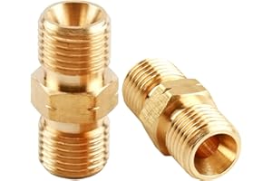 LUXSTELLAR Pack of 2 Brass Gas Hose Connectors 1/4, Propane Acetylene Gas Hose 1/4 Gas Bottles Adapter Gas Quick Coupling Double Nipple 1/4 Inch for with Quick Coupling for Camper Outdoor