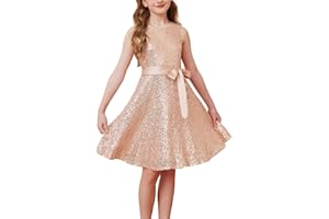 GRACE KARIN Dziewczęca linia A cekinowa sukienka na imprezę okrągły dekolt bez rękawów sukienka z kokardą