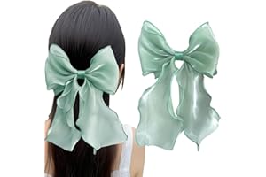Uoocg Barrette à cheveux soyeuse avec grand nœud français pour femmes et filles (vert-1)