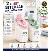 2&rsquo;li &Ouml;l&ccedil;ekli 1900 ml Hava Almaz Toz Deterjan Saklama Kabı &Ccedil;ift Contalı Banyo Organizeri, Pembe - Yeşil