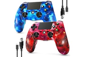 MUZELI 2er-Pack Controller für PS4, Kabelloser Controller kompatibel mit PS4/Pro/Slim/PC/iOS/Android/MacOS, mit Dual-Vibration/3,5-mm-Audio-Buchse/empfindlichem Touchpad(2 Schwarz)