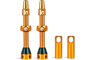 Thinvik Válvula Presta Tubeless 48mm - Kit de válvulas ultraligeras para neumáticos Tubeless - 2 válvulas Presta Tubeless con tapón de aleación de Aluminio y Herramienta extraenúcleos (Naranja)