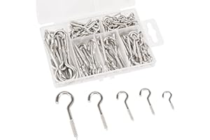 YIIFELL 115 Stück Cup Hakenschraube mit Holzgewinde Edelstahl 304 Schraubhaken, einschraubhaken für holz,5 Größen (Silber)