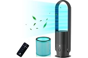 U ULTTY ULTTY Ventilador Sin Aspas, Ventilador de Torre Silencioso Con Filtro HEPA, Remoto, 9 Velocidades 3 Mode, 80cm Seguridad Infantil Bladeless Tower Fan Portátil, Temporizador, CR022