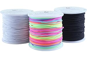 KONMAY 3 Rolls 1.0mm Rubber Elastic Cord, 135 Meters Mixed Stretchy Bracelet Strings for Necklace, Beading, Jewelry Making and Crafting