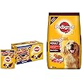 Pedigree Adult Wet Dog Food, Chicken & Liver Chunks in Gravy, 70 g (Pack of 15) & Adult Dry Dog Food, Meat & Rice, 20kg