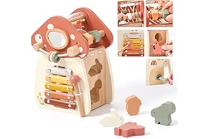 Mamimami Home Centre d'activités Bébé, Montessori Sensoriel pour Bebe, Jouet Champignon 5 en 1 Jouet Bebe 1 an, Développe La Réflexion, La Motricité Fine, Le Toucher & La Découverte