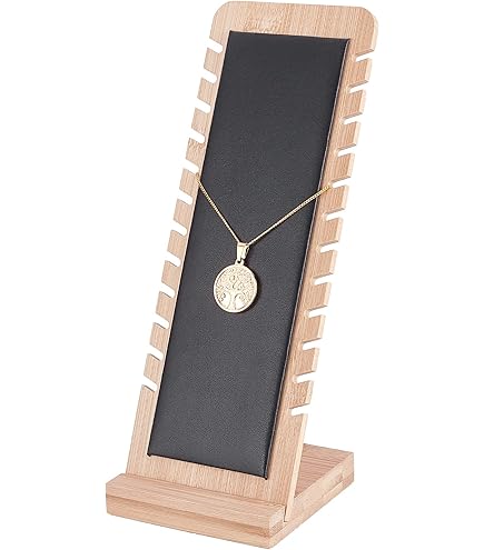 Supporto Per Collane In Bambù - Espositore Gioielli Con Base In Pelle, 9.5x17x25 Cm - Foto 10