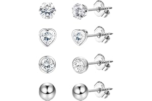 JeweBella 4 Pares Pequeño Pendientes Mujer Plata de Ley 925 Pendientes Hipoalergenicos Juego de Pendientes Circonita Cúbica 4MM Pendientes Cartílago Regalos de Joyería Plata/Oro