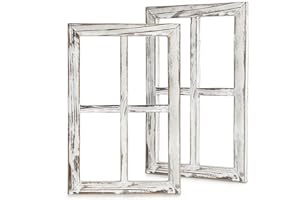 BESTOOL Viejo marco de ventana rústico Barnwood - decoración para el hogar o al aire libre, no para fotos, Paquete de 2 (40 x 28 cm) (blanco)
