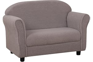 PWTJ Children Sofas and Couches/Children Sofa with Teddy Fabric/Double Seater Kid Sofa Couch/Big Toddler Couch for 0-3 Years Kid Using (Grey)