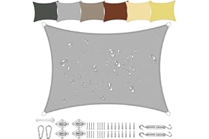 Sichtschutz Sonnensegel Wasserdicht Rechteckig Vielen Größen und Farben aus PES-Polyester 95% UV-Schutz, Witterungsbeständig Reißfest mit Befestigungsset für Terrasse Garten Balkon-1x2m, Hellgrau