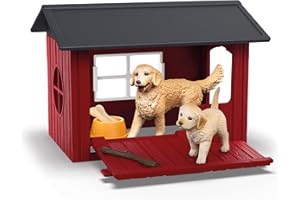 Schleich 42722 Niche avec Golden Retriever, dès 3 Ans, Farm World - Coffret, 9 pièces