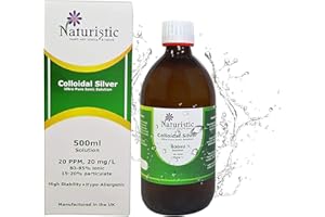 NATURISTIC Colloidal Silver Water ● 20 PPM ● 500ml Amber Glass ● Small Particle Size for Optimal Results ● 100% Natural ● Immune Support colloidal Silver 500ml