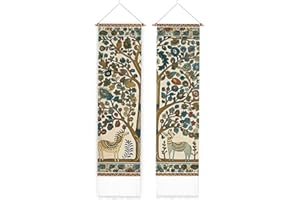 PLIGREAT 2 Pack Deer and Tree Tapestries, Long Narrow Wall Tapestry Popular Art Style Aesthetic Wall Hanging Vertical Wall Hanging Tapestry for Bedroom Living Room