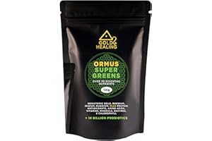 GOLD HEALING Ormus SuperGreens Powder, 70+ Essential Nutrients with Probiotics and Minerals, Monatomic Gold Superfood, 125g, Made in The UK