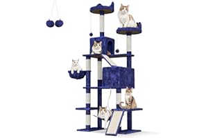 TRIUMPHKEY Alberi per Gatti,XXL,209cm Grande Alberi Tiragraffi con Cuccia per Gatti,Tiragraffi Gatto Stabile Multilivello,Alberi per Attività per Gatti con Palo in Sisal, Amaca (blu navy)