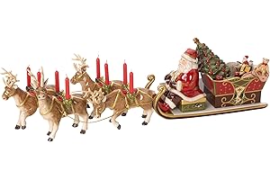 Villeroy & Boch Christmas Toys Memory Spieluhr - Nostalgische Weihnachtsdekoration mit Santa, Schlitten und Rentieren - Kerzenhalter und Festliche Porzellan Figur