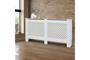 ECD Germany Cache-Radiateur Chauffage Moderne - 152x19x82cm - Blanc Étagère en Bois MDF Housse Décorative Robuste Motif Nid d'abeille Murale Meuble de Rangement Design Traditionnel pour Salon Chambre