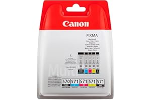 Canon PGI-570/CLI-571 Cartouches PGBK/C/M/Y/BK Multipack Noire Pigmenté, Cyan, Magenta, Jaune, Noire (Multipack plastique)