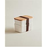 MADAME COCO Margot 500ml Wooden Lid Storage Container, Soft Ecru, 500ml, 2-pack