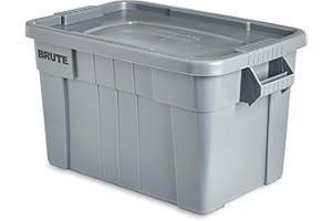 Rubbermaid Commercial Products BRUTE Tote Storage Bin with Lid, 20-Gallon, Gray, Rugged/Reusable Boxes for Garage/Moving/Camping/Basement Storage/Kitchen/Warehouse/Outdoor, Pack of 1