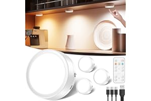 ‎TEDMOS LED Spot Akku USB Aufladbar, 2400mAh Batteriebetrieben Kabellos Vitrinenbeleuchtung mit Fernbedienung Timer Magnetisch Unterbauleuchte Küche Ohne Kabel Rund Dimmbar Spotlight für Schrank Regal Vitrine