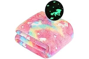 APOMOONS Kuscheldecke für Kinder, Einhorn Regenbogen Decke Leuchtend Im Dunkeln Kuscheldecke Geschenke Jungs Kinder Einhorn Geschenke, Geburtsta üBerwurfdecke Fleecedecke für Mädchen und Jungen