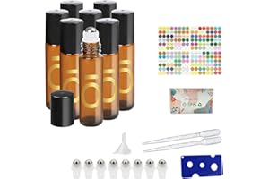FERRY PIER Flacon roll on vide 10 ml, 8 flacons rollers d'huiles essentielles avec ouvre-étiquette pour mélanger les huiles essentielles aromathérapie parfum massage (marron)