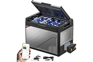 BougeRV Rocky2 65L Glacière à Compression avec Batterie Rechargeable de 173 Wh Frigo Portable 12V 220V Compresseur de 5,7cc Double Zone Voiture Réfrigérateur Congélateur Camping Car Van Bateau -20℃
