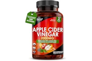 ‎NEW LEAF PRODUCTS Apfelessig Kapseln, 100% Reiner Acv Apple Cider Vinegar, 2000 mg – mit Acidophilus, Grünem Tee, Kurkuma, Schwarzem Pfeffer – Vorrat für 2 Monate – Geschmacksneutral, Vegan – in UK Hergestellt