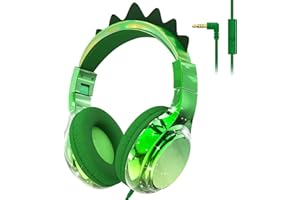 JYPS Kinder Kopfhörer, Kopfhörer Kinder mit Kabel, 85/94dB Lautstärkenbegrenzer, Audio-Sharing, Faltbare, Einstellbar, Stereo Sound, ab 3 5 6 7 Jahre für Schule/Tablet/PC (Dinosaurier, Grün)