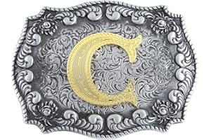 STARBRILLIANT Fibbie Per Cinture Western Da Uomo Con Lettere Iniziali Dalla A Alla Z Fibbie Per Cinture Da Cowboy Con Bordo Arrotolato, Nero Grigio