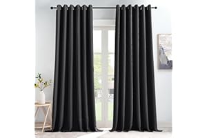 KGORGE Bardzo szerokie firanki, czarne, nieprzejrzyste, zestaw 2 sztuk, 245 x 200 cm (wys. x szer.), termiczne, ochrona przed wysoką temperaturą, zasłony zaciemniające na przelotkach, do salonu